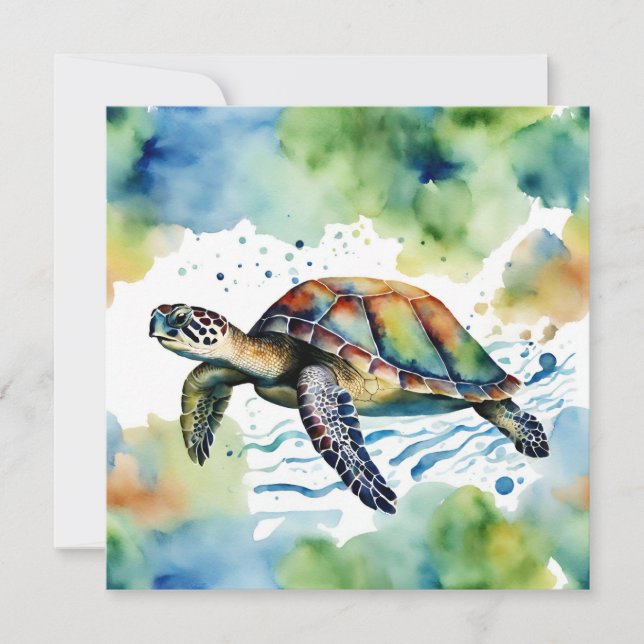 Swimming Sea Turtle Abstract Watercolor  Card (Front)