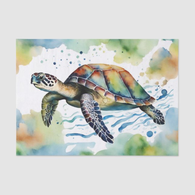 Swimming Sea Turtle Abstract Watercolor  Tissue Paper (Front)