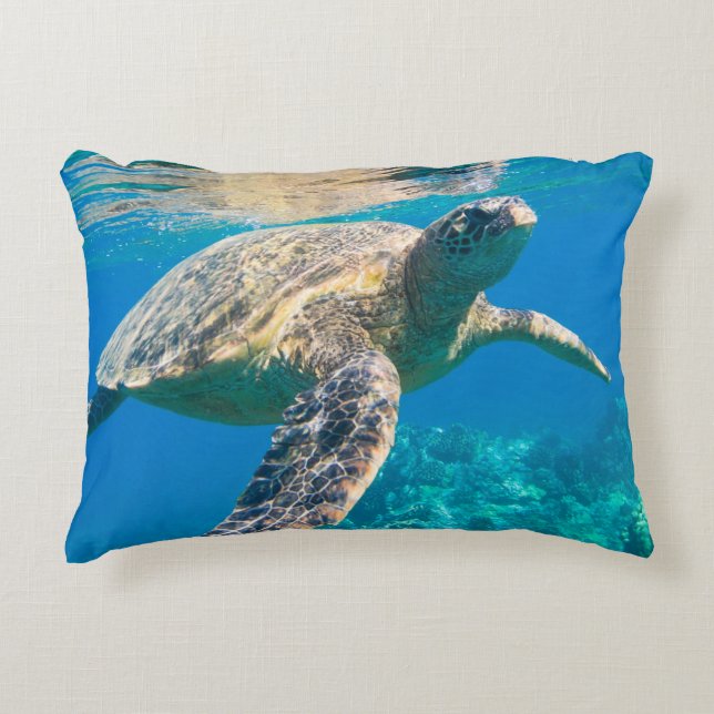 Swimming Sea Turtle Accent Pillow (Front)