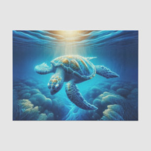 Swimming Sea Turtle Decoupage   Ocean Wildlife Art Tissue Paper