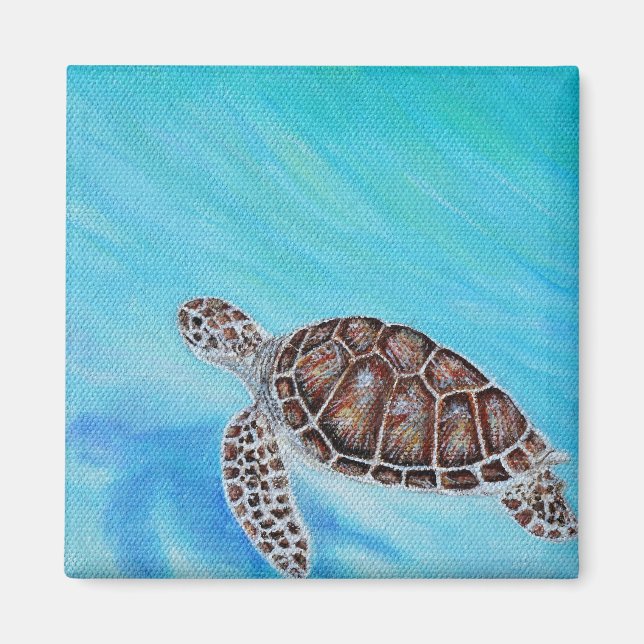 Swimming Sea Turtle Painting Magnet (Front)