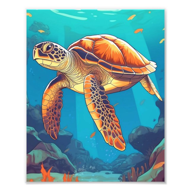Swimming Sea Turtle Photo Print (Front)