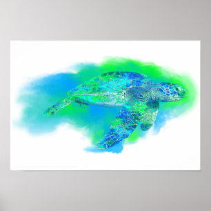 Swimming Sea Turtle Poster