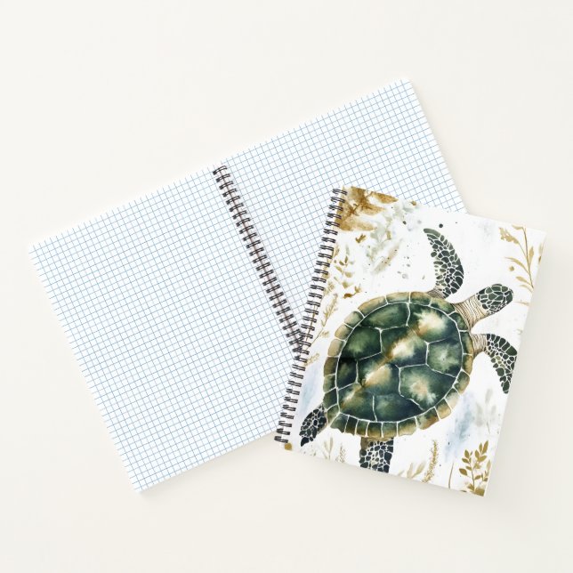 swimming sea turtle surrounded by floral patterns. notebook (Inside)