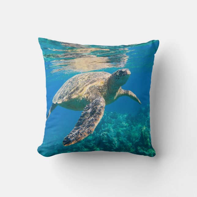 Swimming Sea Turtle Throw Pillow (Front)