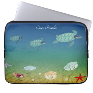 Swimming sea turtles, shells and pearls laptop sleeve