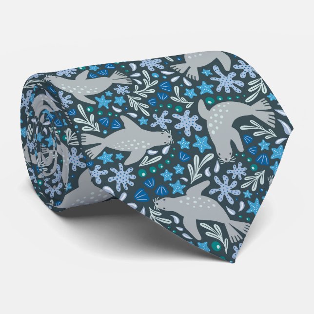 Swimming seals  tie (Rolled)