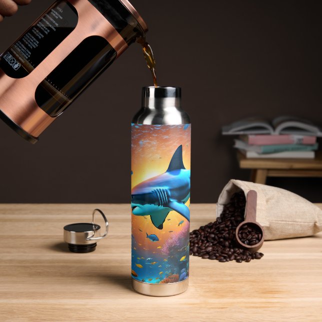 Swimming Shark in Ocean Water Bottle (Coffee)