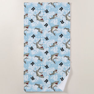 Swimming Sharks, Add Monogram Beach Towel