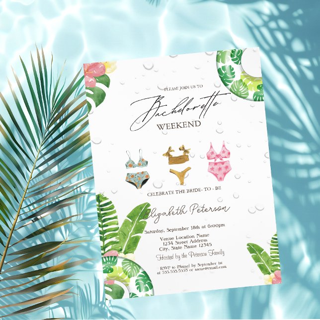  Swimming Suits Palm Leaf Pool Bachelorette Party Invitation (Creator Uploaded)