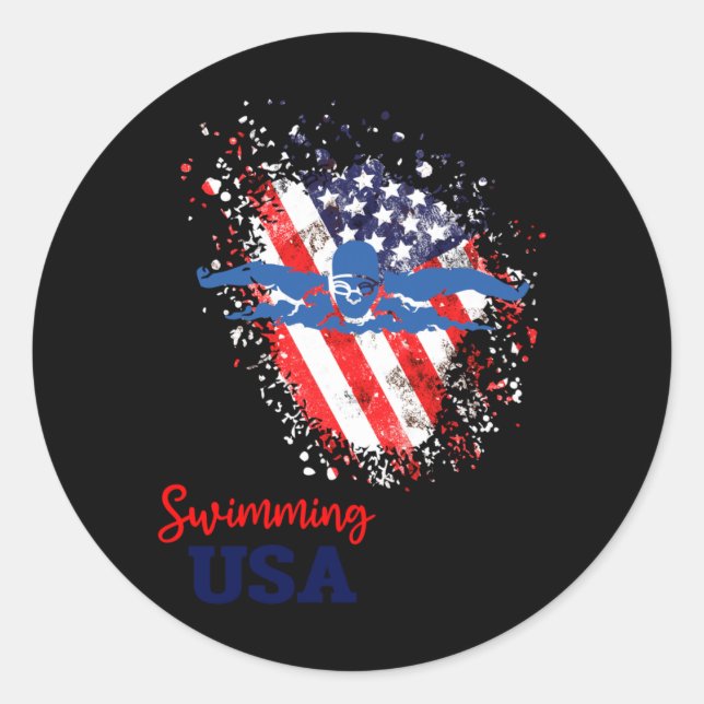 Swimming Support Team Flag Usa Pool Swimmer Classic Round Sticker (Front)