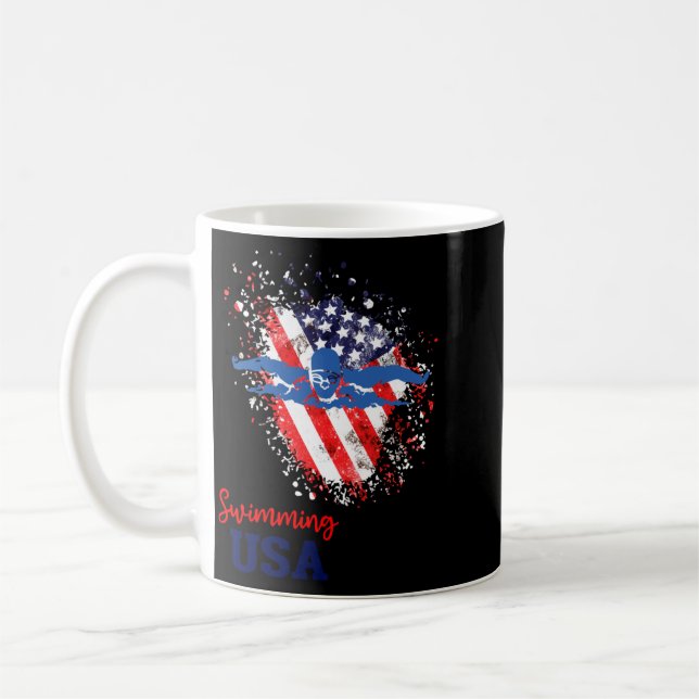 Swimming Support Team Flag Usa Pool Swimmer Coffee Mug (Left)