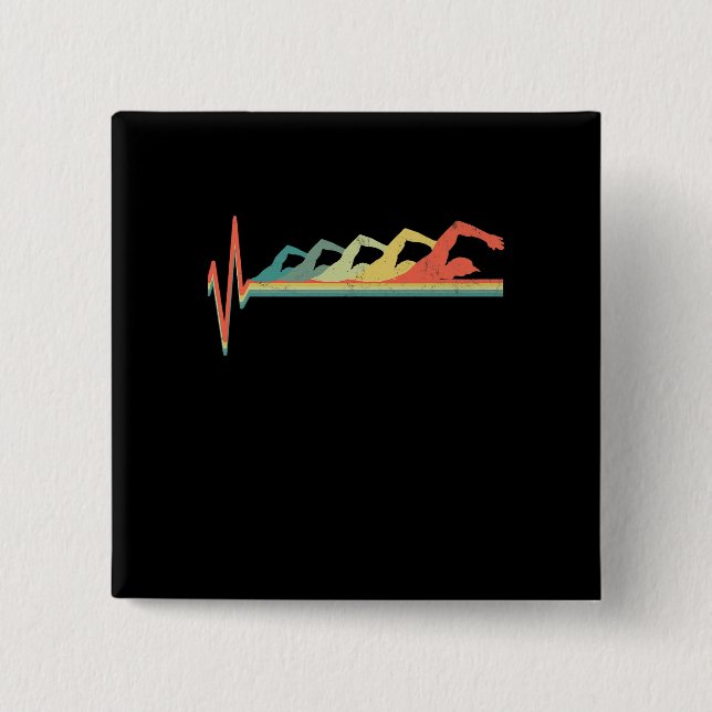 Swimming Swimmer Heartbeat  Gift Premium 2 Inch Square Button (Front)