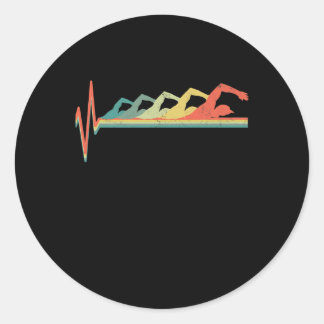 Swimming Swimmer Heartbeat  Gift Premium Classic Round Sticker