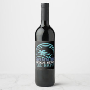 Swimming - Swimming makes me feel happy Wine Label