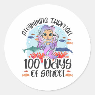 Swimming Through 100 Days Of School - Mermaid Classic Round Sticker