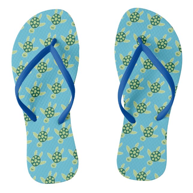 Swimming Turtles Blue Pattern Flip Flops (Footbed)