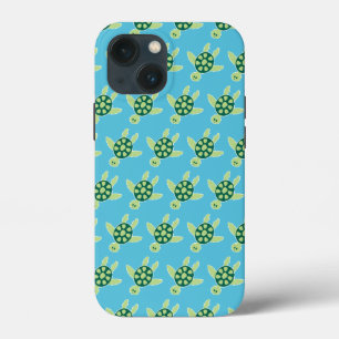 Swimming Turtles Pattern Blue iPhone 13 Mini Case