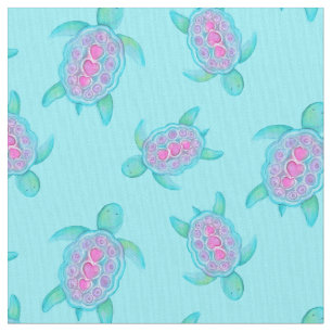 Swimming turtles watercolor art pattern fabric