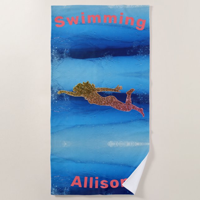 Swimming Under Water Sparkly Swimmer Beach Towel (Front)