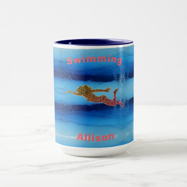 Swimming Under Water Sparkly Swimmer Mug (Center)