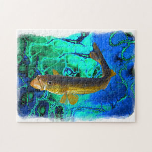 Swimming Walleye, Pickerel Fish Art Jigsaw Puzzle