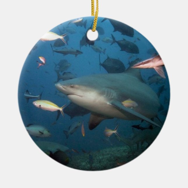 swimming with sharks ceramic ornament (Front)