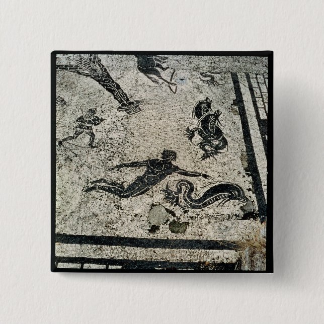 Swimming with the Dolphins, from the Frigidarium o 2 Inch Square Button (Front)