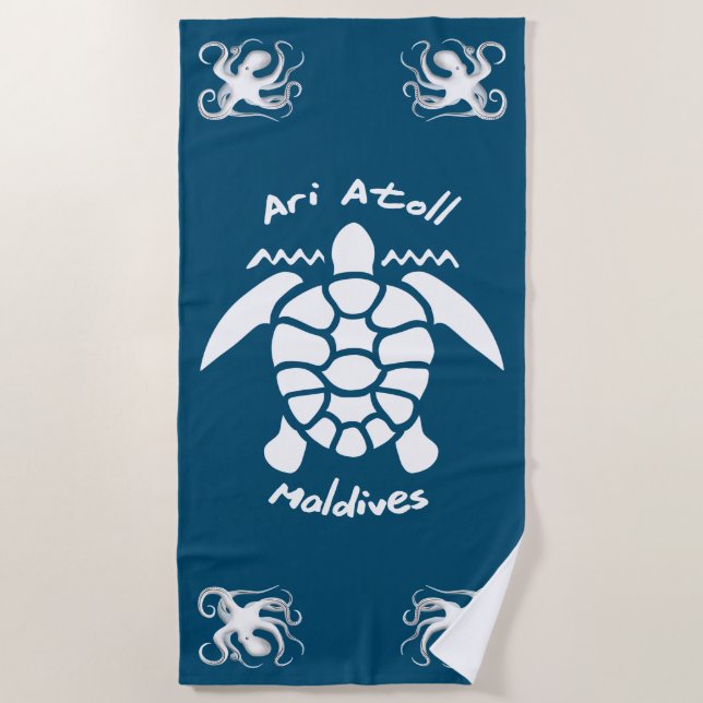 Swimming With Turtles at The Maldives on Ari Atoll Beach Towel (Front)