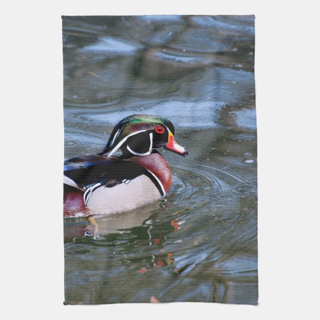 Swimming Wood Duck Kitchen Towel (Vertical)