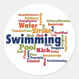 Swimming Word Cloud Classic Round Sticker