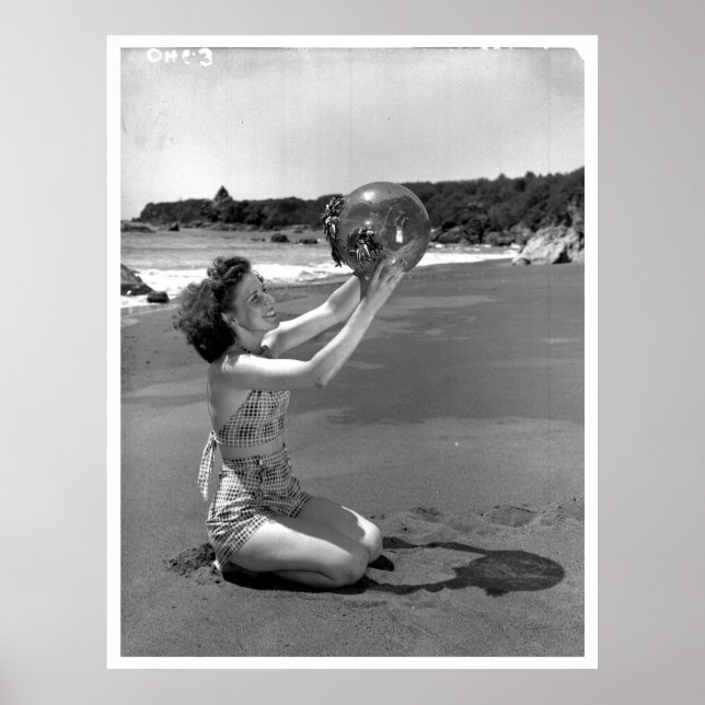 Swimsuit Girl Oregon Beach Vintage Poster (Front)