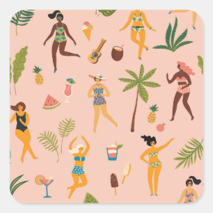 Swimsuit Ladies: Tropical Vintage Dance Square Sticker
