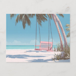 Swing at the Beach Coastal Art Postcard