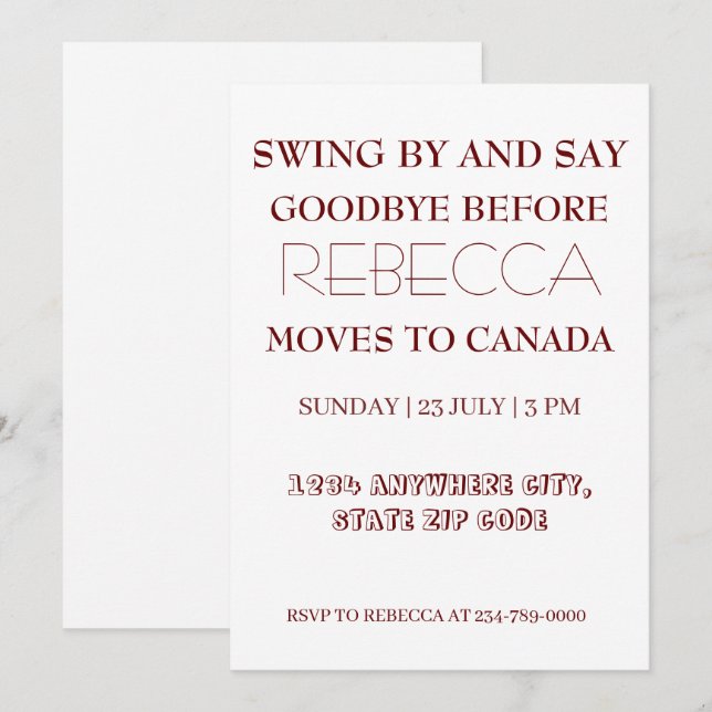 Swing By and Say Goodbye Going Away Farewell Party Invitation (Front/Back)