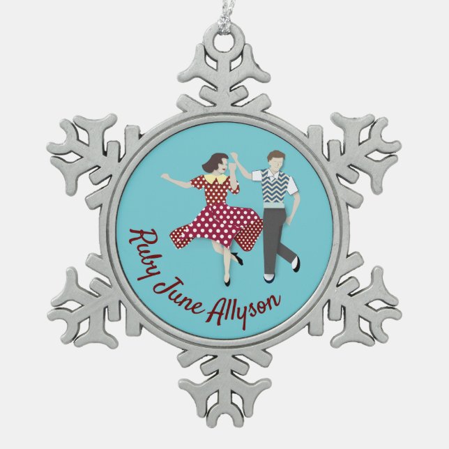 Swing Dance Snowflake Pewter Christmas Ornament (Front)