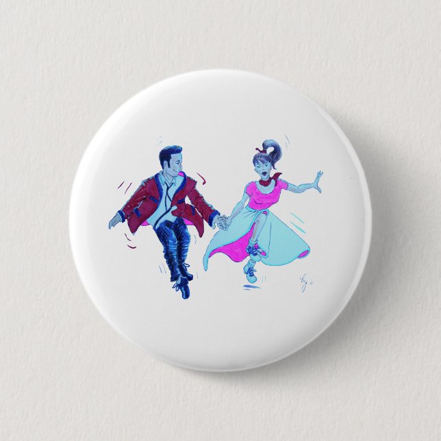 swing dancer pink poodle skirt saddle shoes 2 inch round button (Front)