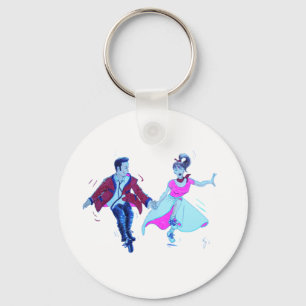 swing dancer pink poodle skirt saddle shoes keychain