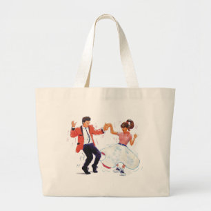 swing dancer with poodle skirt and saddle shoes large tote bag