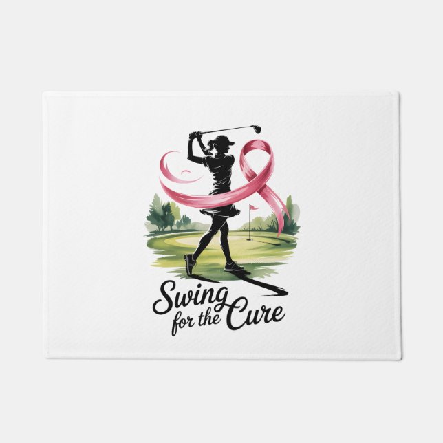 Swing for the Cure Golf Breast Cancer Doormat (Front)