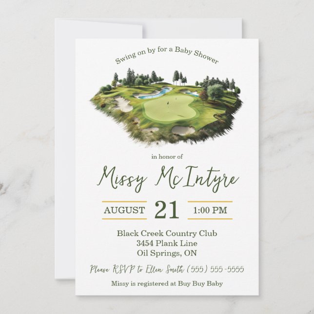Swing on By, Golf Themed Baby Shower Invitation (Front)
