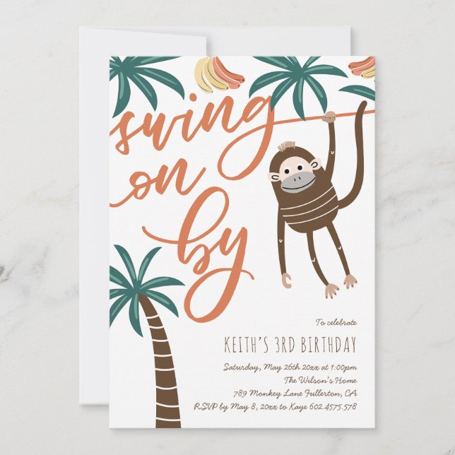 Swing on by wild birthday invitation (Front)