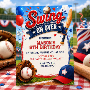 Swing On Over Baseball Birthday, Baseball Party In Invitation
