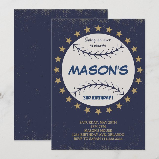 Swing on Over Baseball Birthday Invitation (Front/Back)