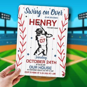 Swing on Over   Baseball Birthday Party Invitation