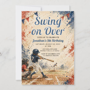 Swing On Over Baseball Boy Birthday Sports Party Invitation