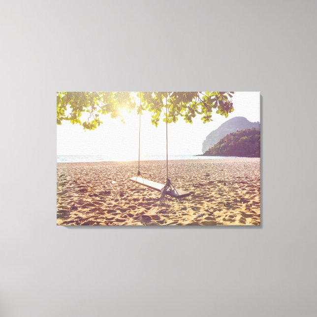 Swing on the Beach at Sunset 2 Canvas Print (Front)