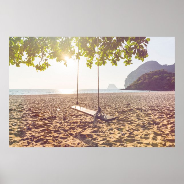 Swing on the Beach at Sunset Poster (Front)