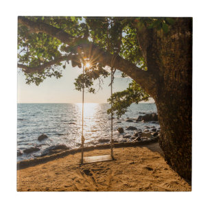 Swing on the Beach at Sunset Tile