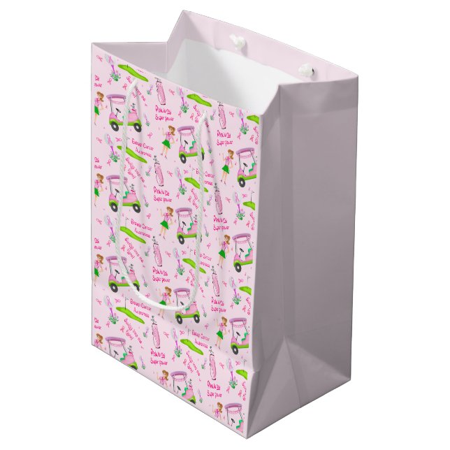 Swing Pink Golfer Breast Cancer Awareness Medium Gift Bag (Front Angled)